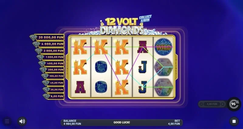 12 Volt Diamonds - pantalla de juego principal con cuadrícula de 5x4